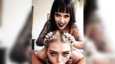AI-Generated Emo Babe Gives Intense Face Fuck POV While Her Girlfriend Watches